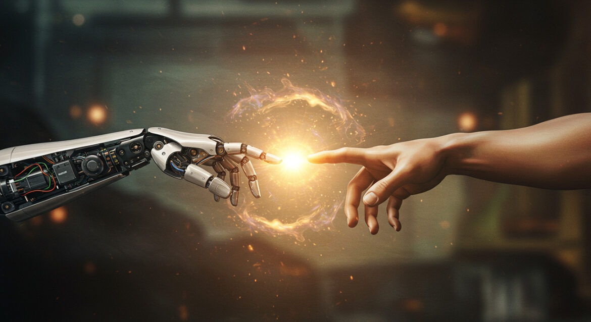 ai robot hand and human hand
