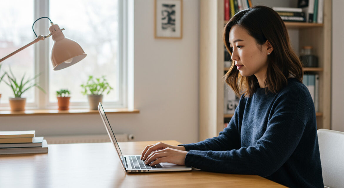 woman typing on a laptop
